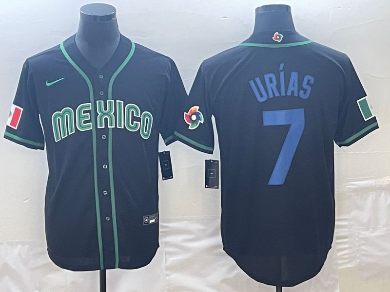 Men 2023 World Cub Mexico 7 Urias Black Nike MLB Jersey8